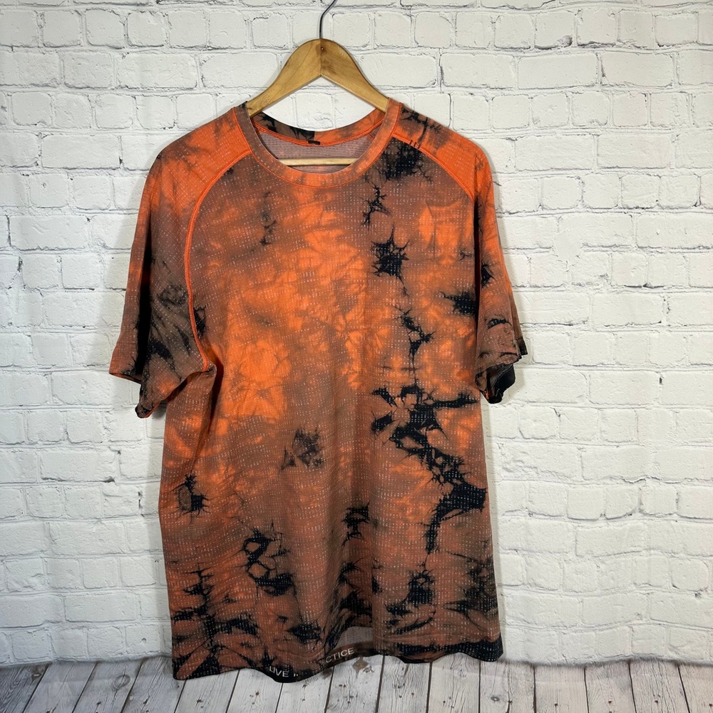 Lululemon Metal Vent Tech SS Shirt Mens XXL Orange Black Tie Dye Training Tee